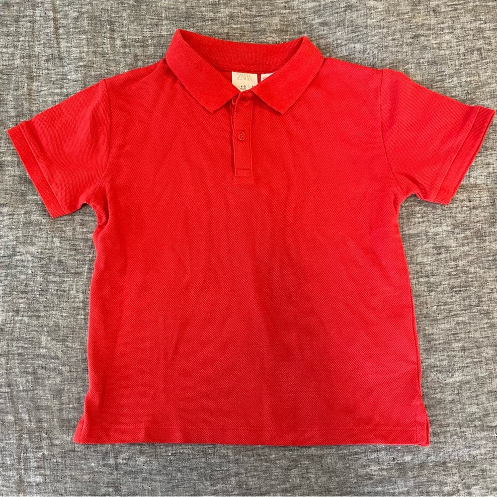 Zara Vibrant Red Cotton Polo Shirt with Classic Collar